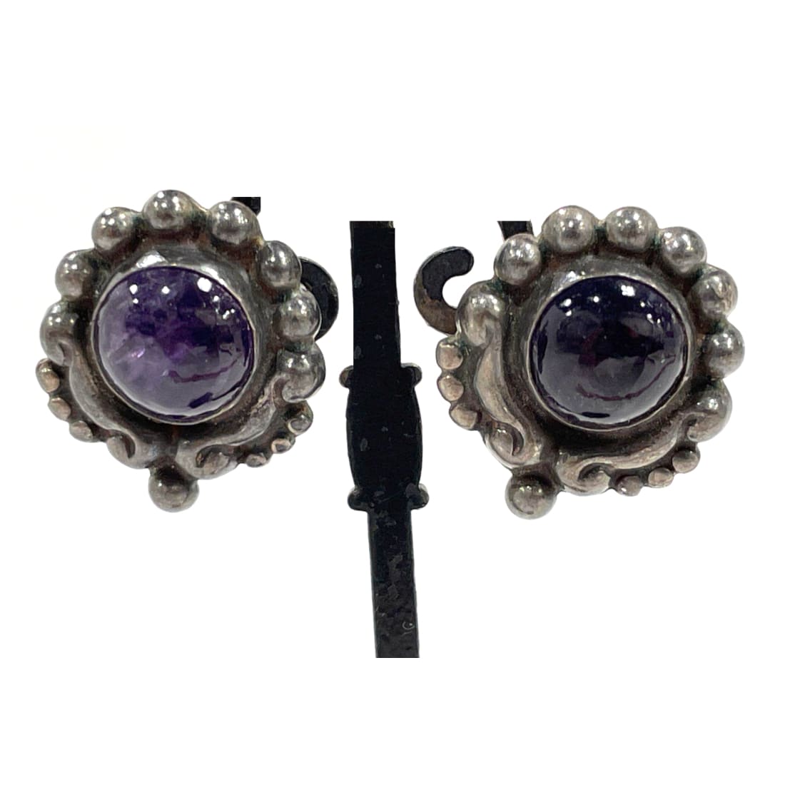 Pre-Eagle Taxco Mexico Sterling Silver Amethyst Screw Back