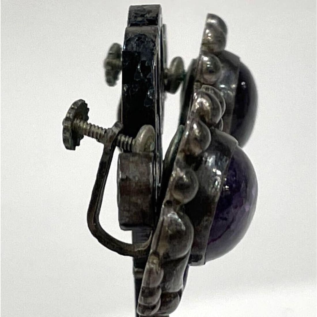 Pre-Eagle Taxco Mexico Sterling Silver Amethyst Screw Back