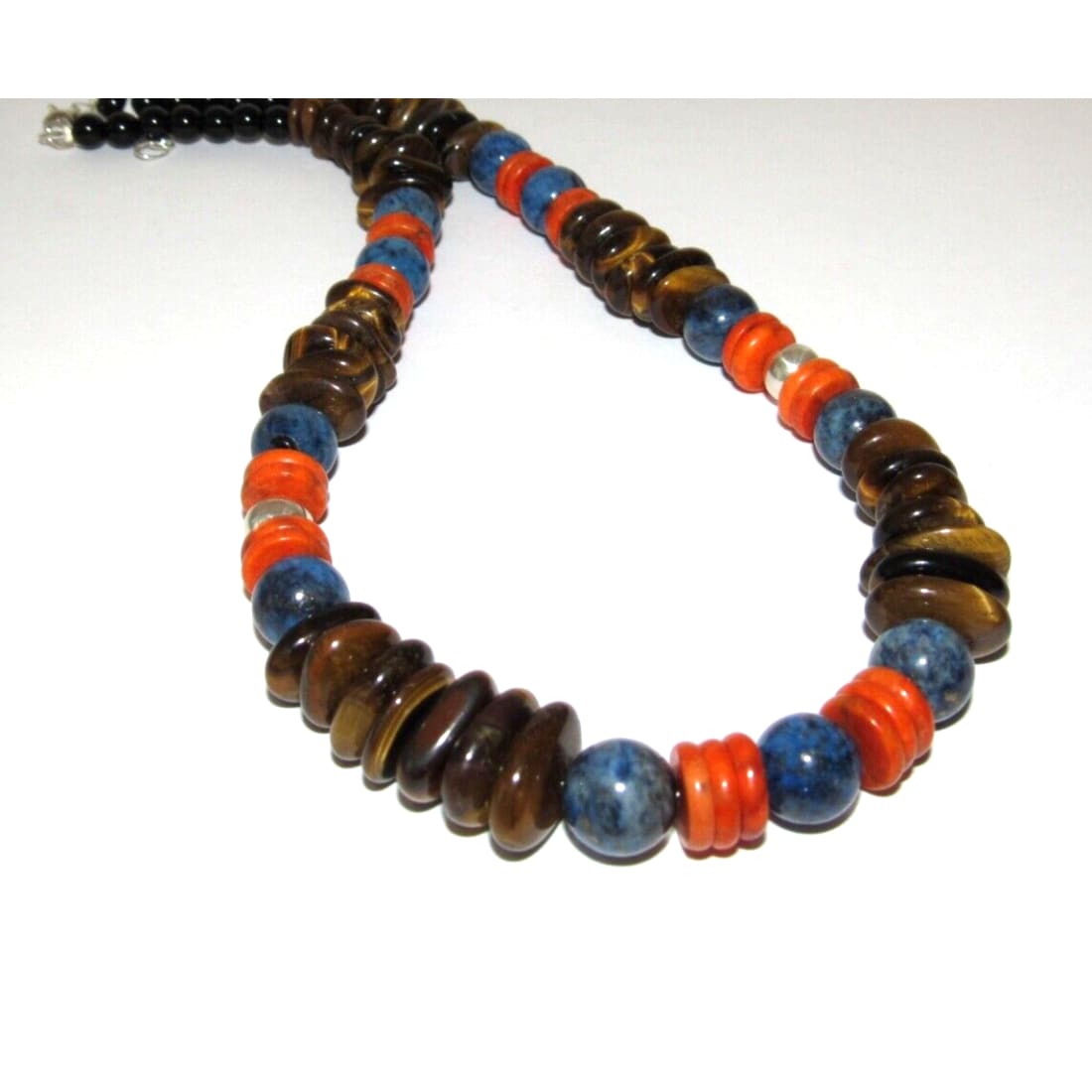 Santo Domingo Bead Heishi Necklace Tiger Eye Lapis Orange