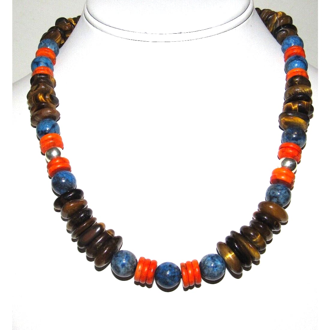 Santo Domingo Bead Heishi Necklace Tiger Eye Lapis Orange