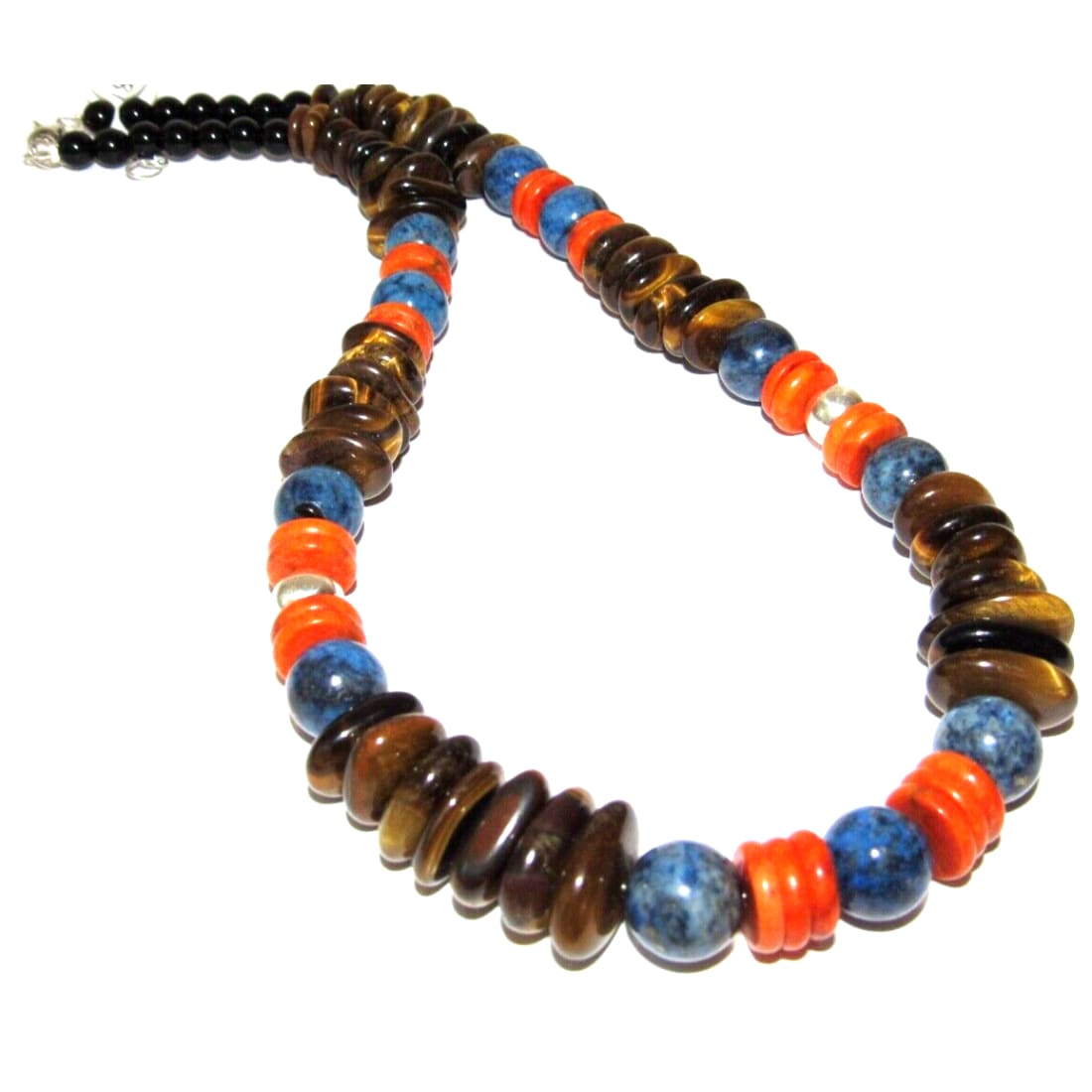 Santo Domingo Bead Heishi Necklace Tiger Eye Lapis Orange
