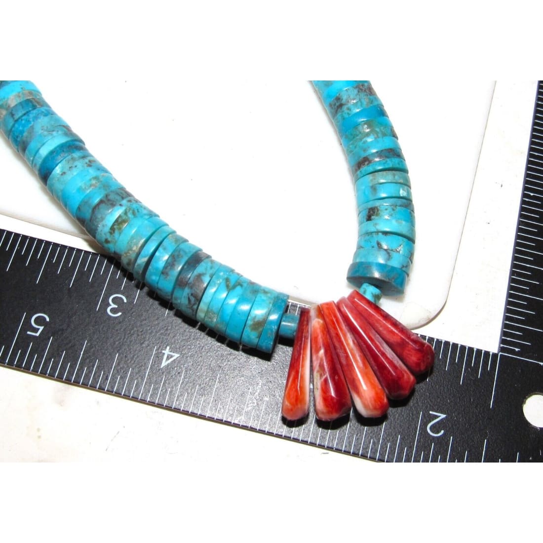 Santo Domingo Kingman Turquoise Red Spiny Heishi Necklace