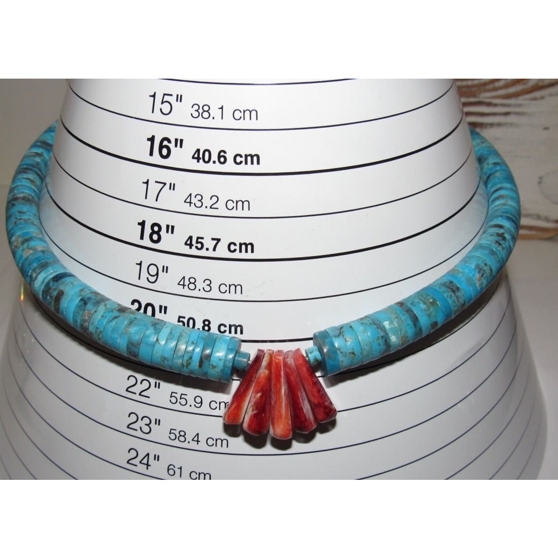 Santo Domingo Kingman Turquoise Red Spiny Heishi Necklace