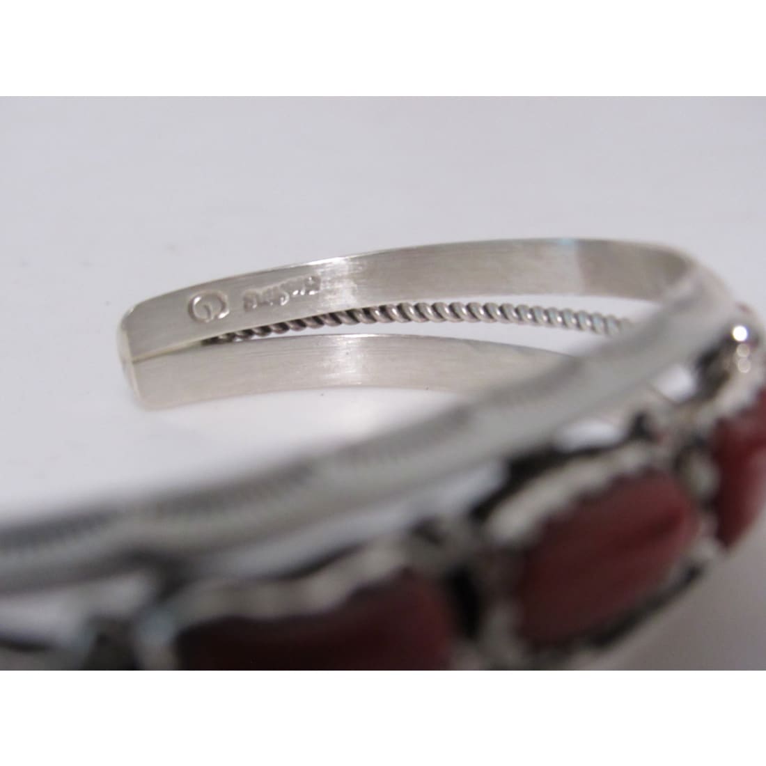 Signed Navajo Mediterranean Coral Cuff Bracelet Sterling