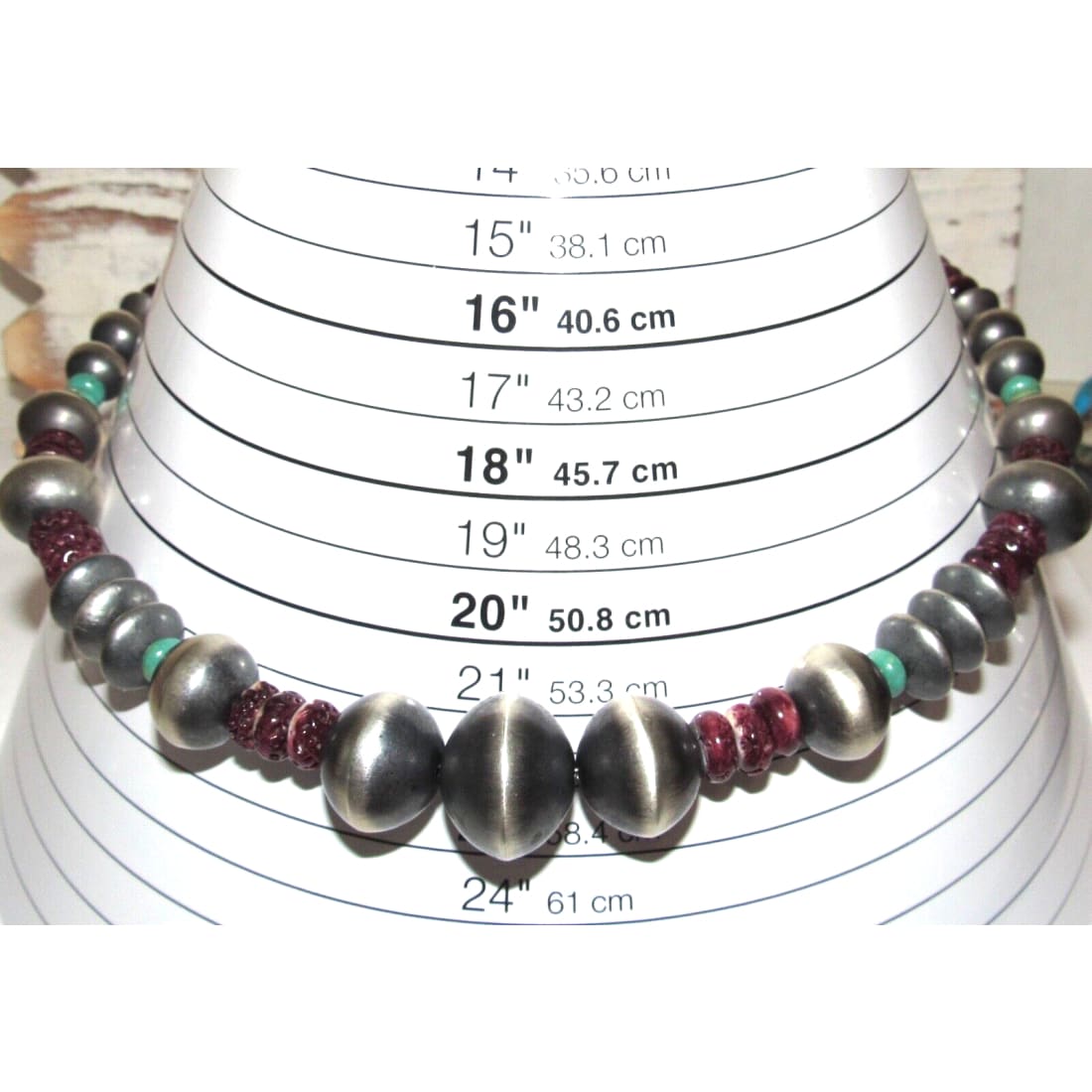 Sterling Navajo Pearls Purple Spiny & Turquoise 22” Signed