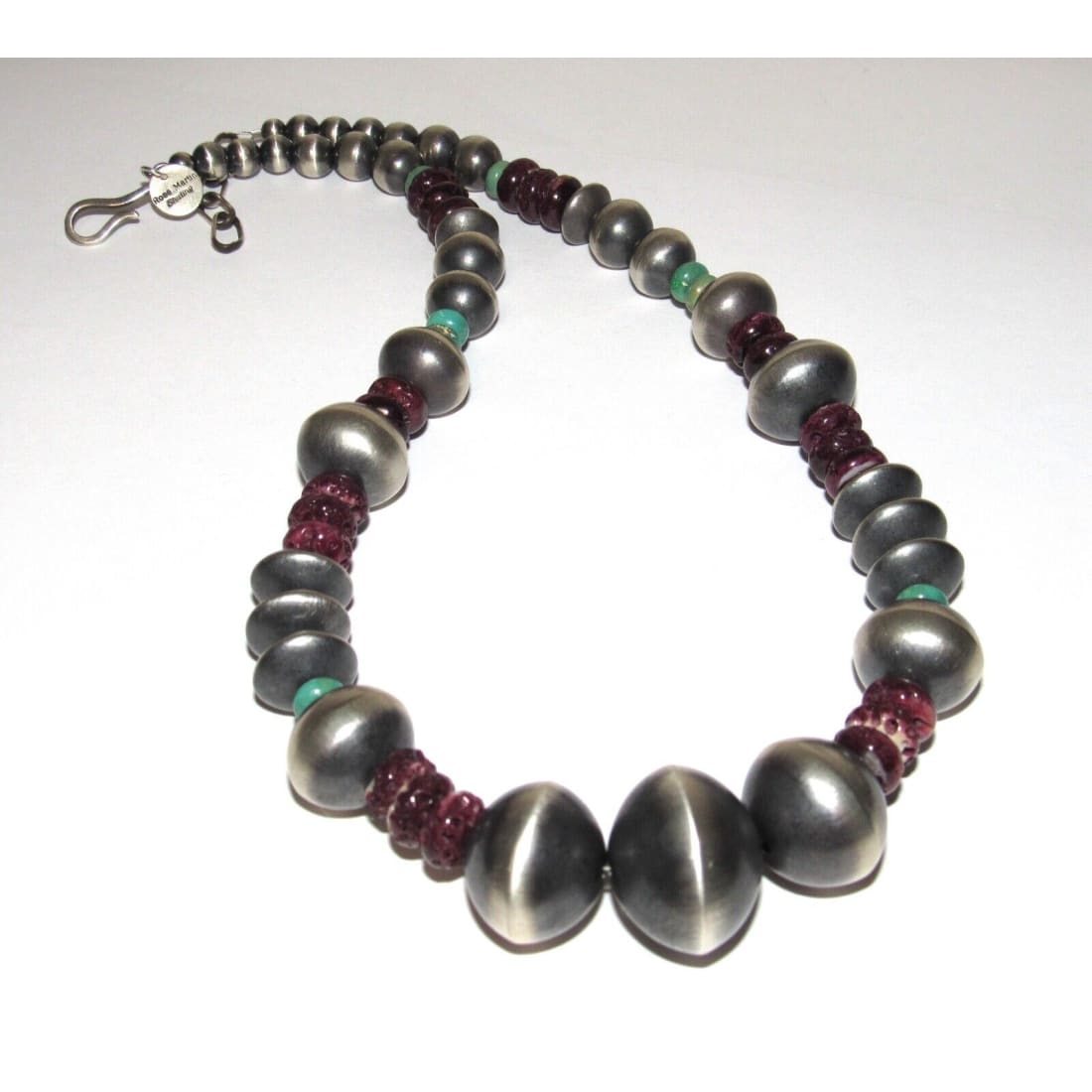 Sterling Navajo Pearls Purple Spiny & Turquoise 22” Signed