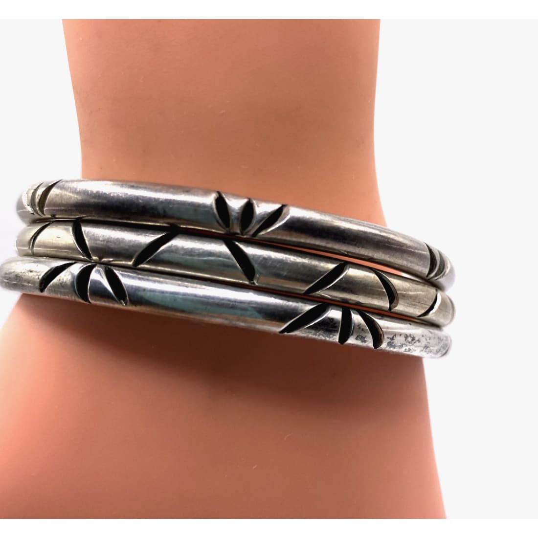 Taxco Mexico Bangle Bracelets Set of 3 Sterling Silver 7.5 -