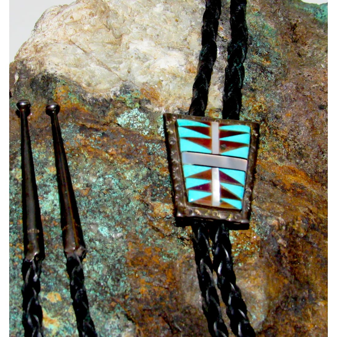 VINTAGE NATIVE AMERICAN ZUNI STERLING SILVER INLAID FACE
