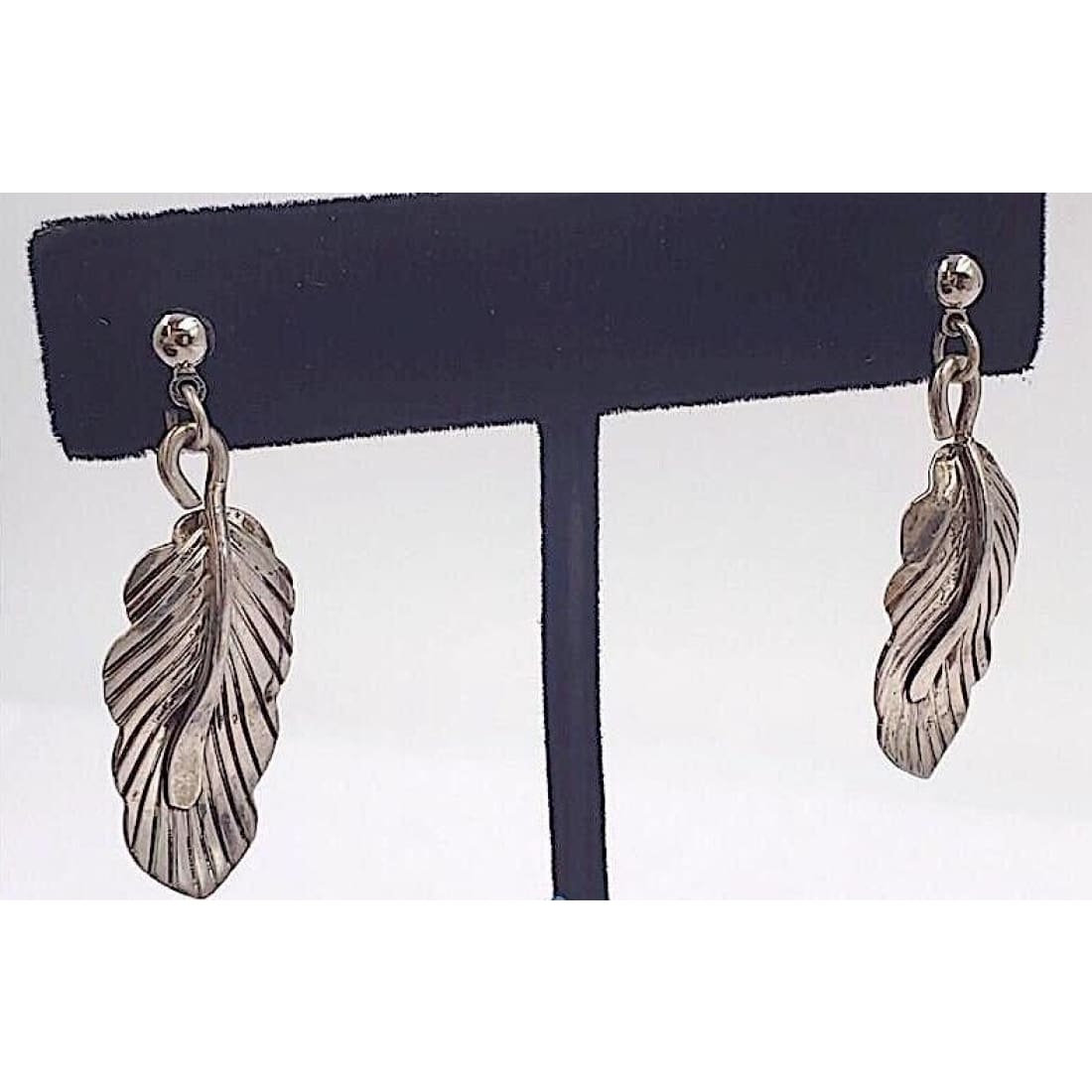 Vintage Navajo Feather Necklace Earrings Set Sterling Silver