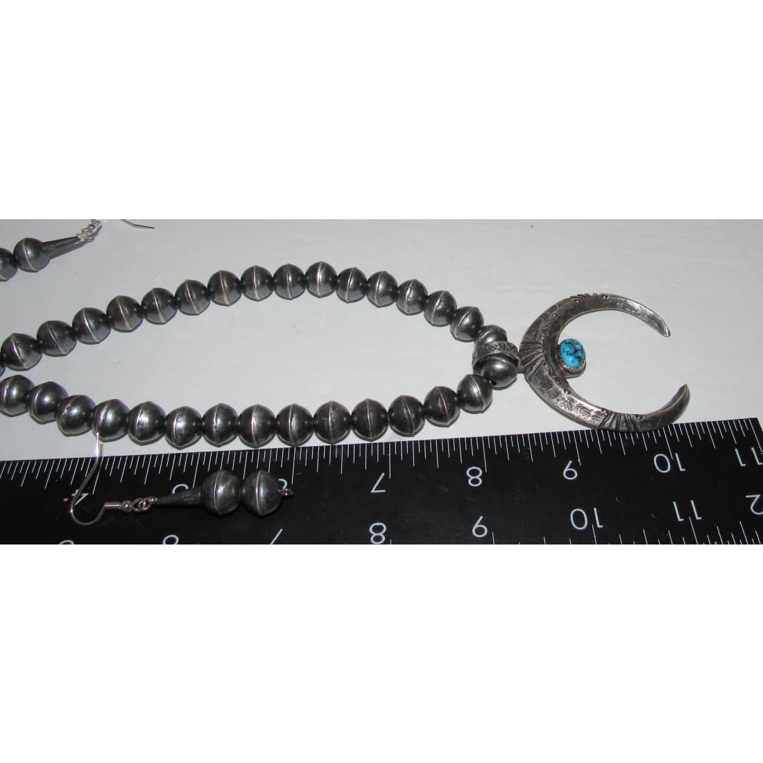 Vintage Navajo Pearls Naja Squash Blossom Necklace &