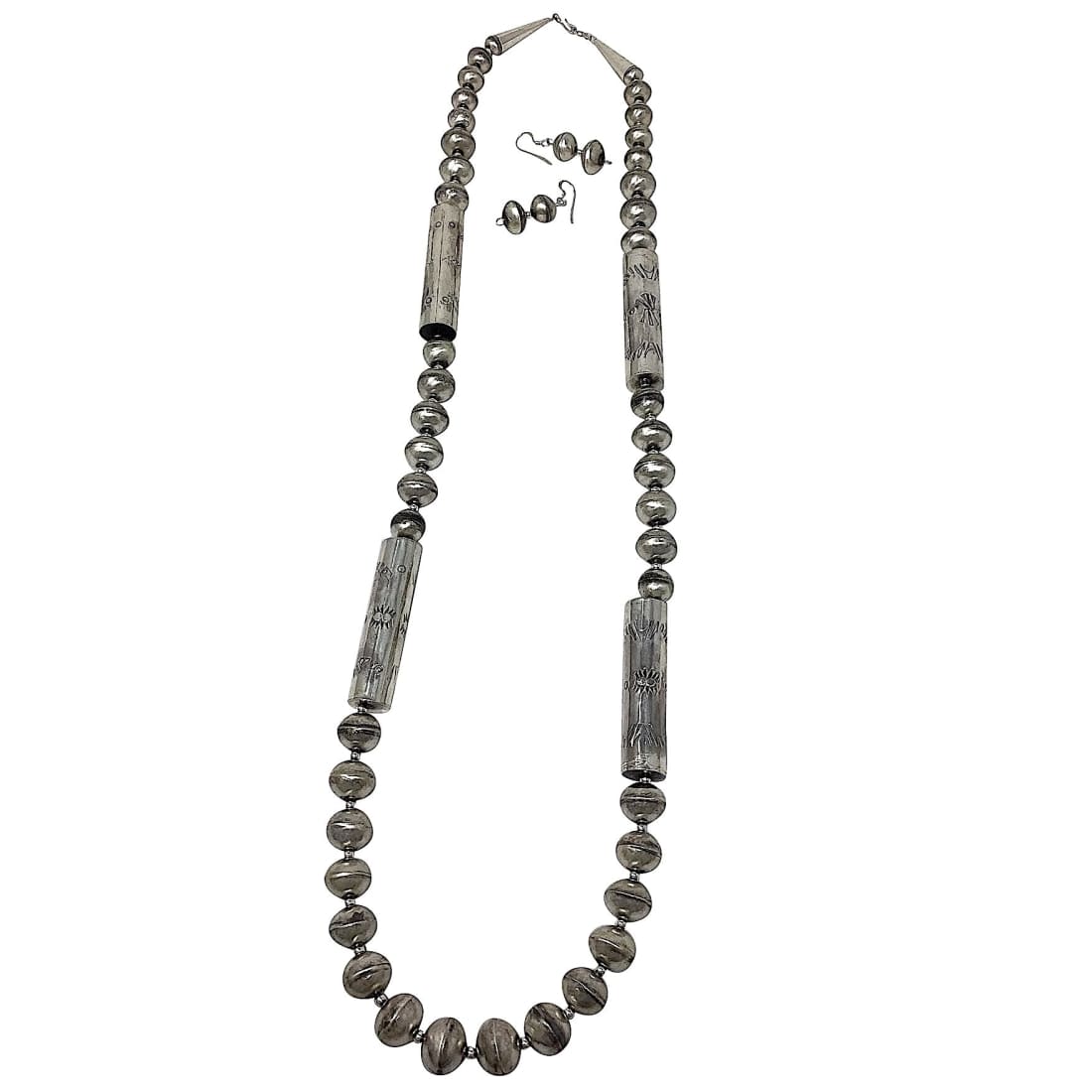 Vintage Navajo Pearls Necklace Earrings Set Hand Made Beads