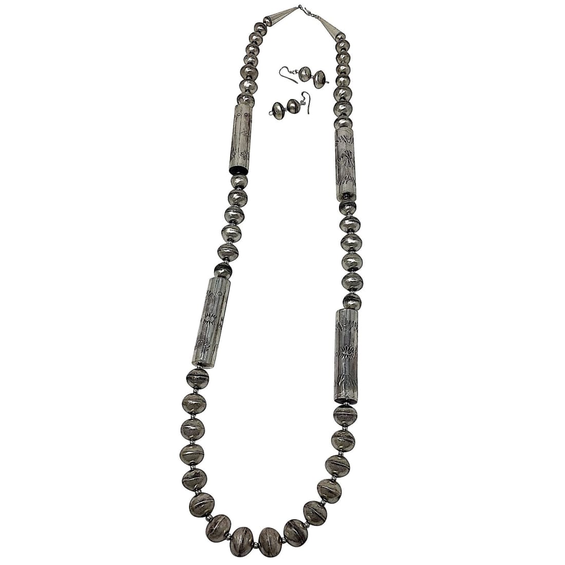 Vintage Navajo Pearls Necklace Earrings Set Hand Made Beads