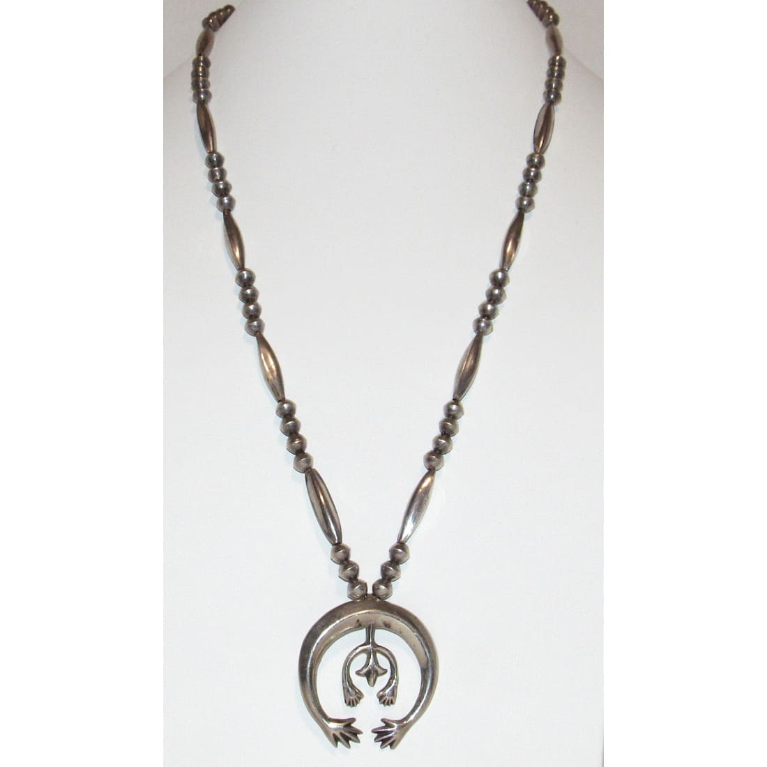 Native American vintage Navajo squash blossom necklace with silver beads and unique pendant