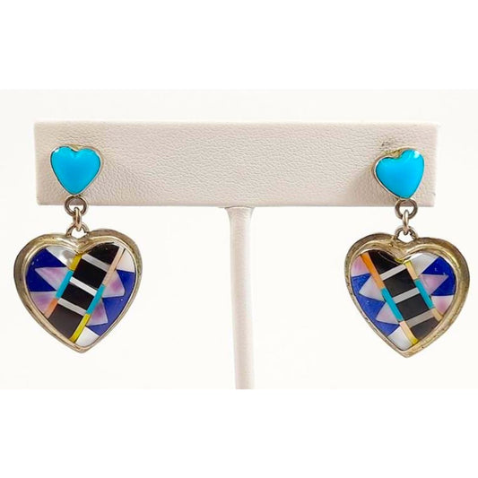 Vintage Navajo Sterling Silver Heart Dangle Earrings Sandra