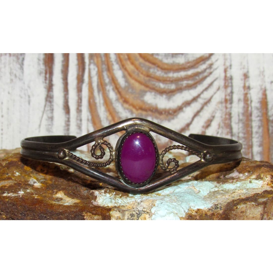 Vintage Navajo Sugilite Cuff Bracelet Sterling Silver