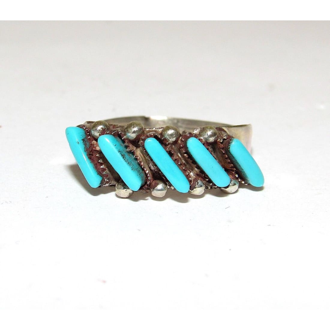VT Zuni Sterling Silver Petit Point Turquoise Ring Size 7.5