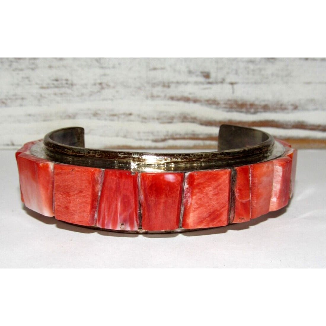 VTG Massive Navajo Cobblestone Inlay Cuff Bracelet Red Spiny