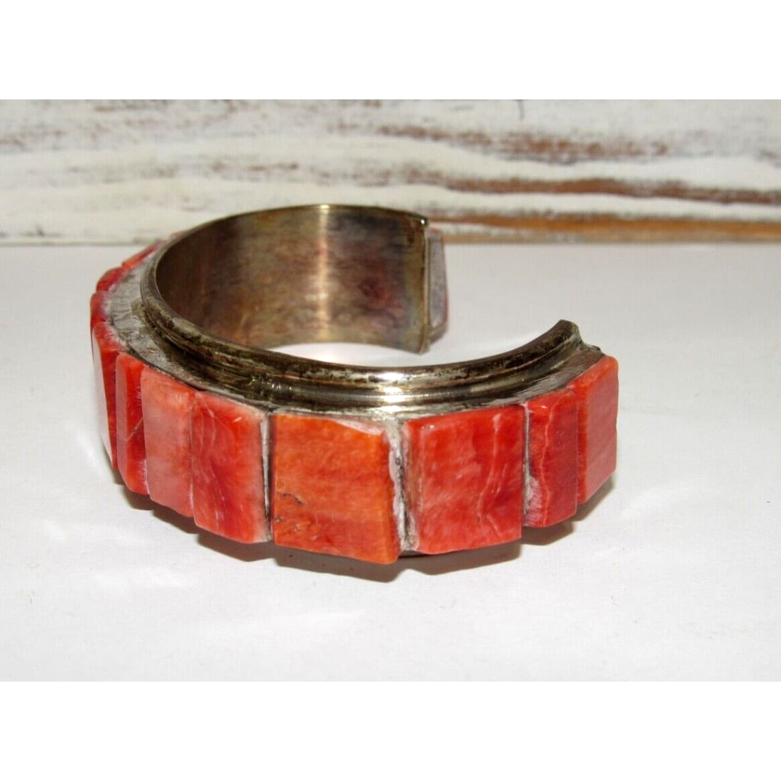 VTG Massive Navajo Cobblestone Inlay Cuff Bracelet Red Spiny
