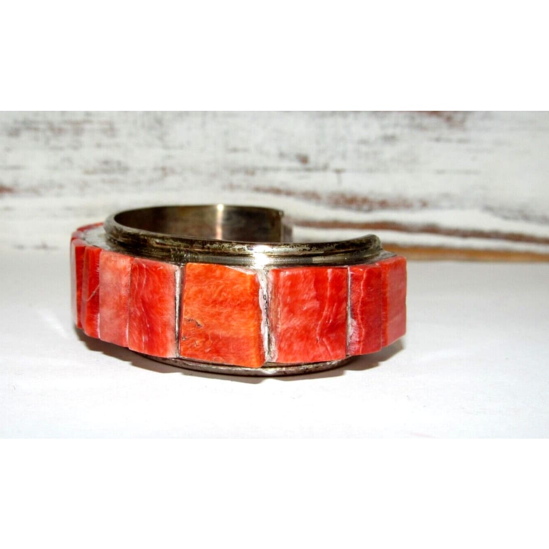 VTG Massive Navajo Cobblestone Inlay Cuff Bracelet Red Spiny