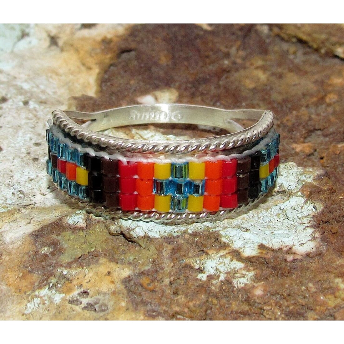 VTG Navajo Beaded Sterling Silver Ring Size 8 - Jewelry &