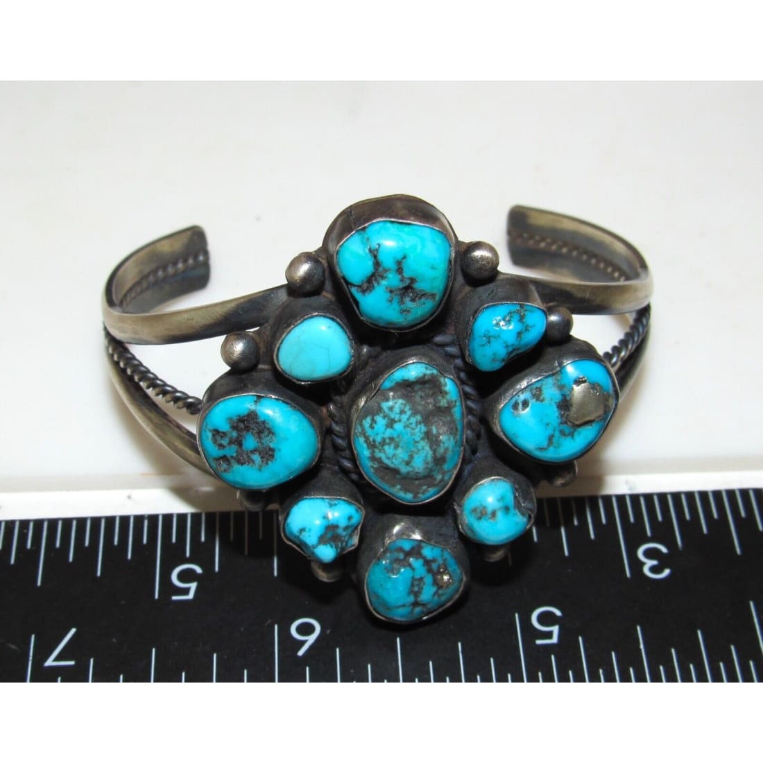 VTG Navajo Kingman Turquoise Cluster Cuff Bracelet Sterling