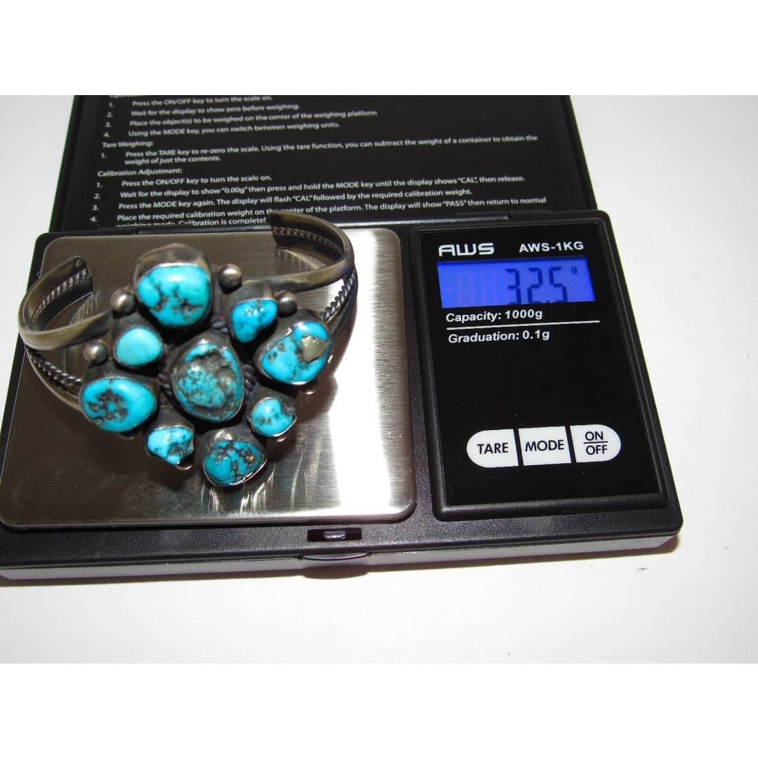 VTG Navajo Kingman Turquoise Cluster Cuff Bracelet Sterling