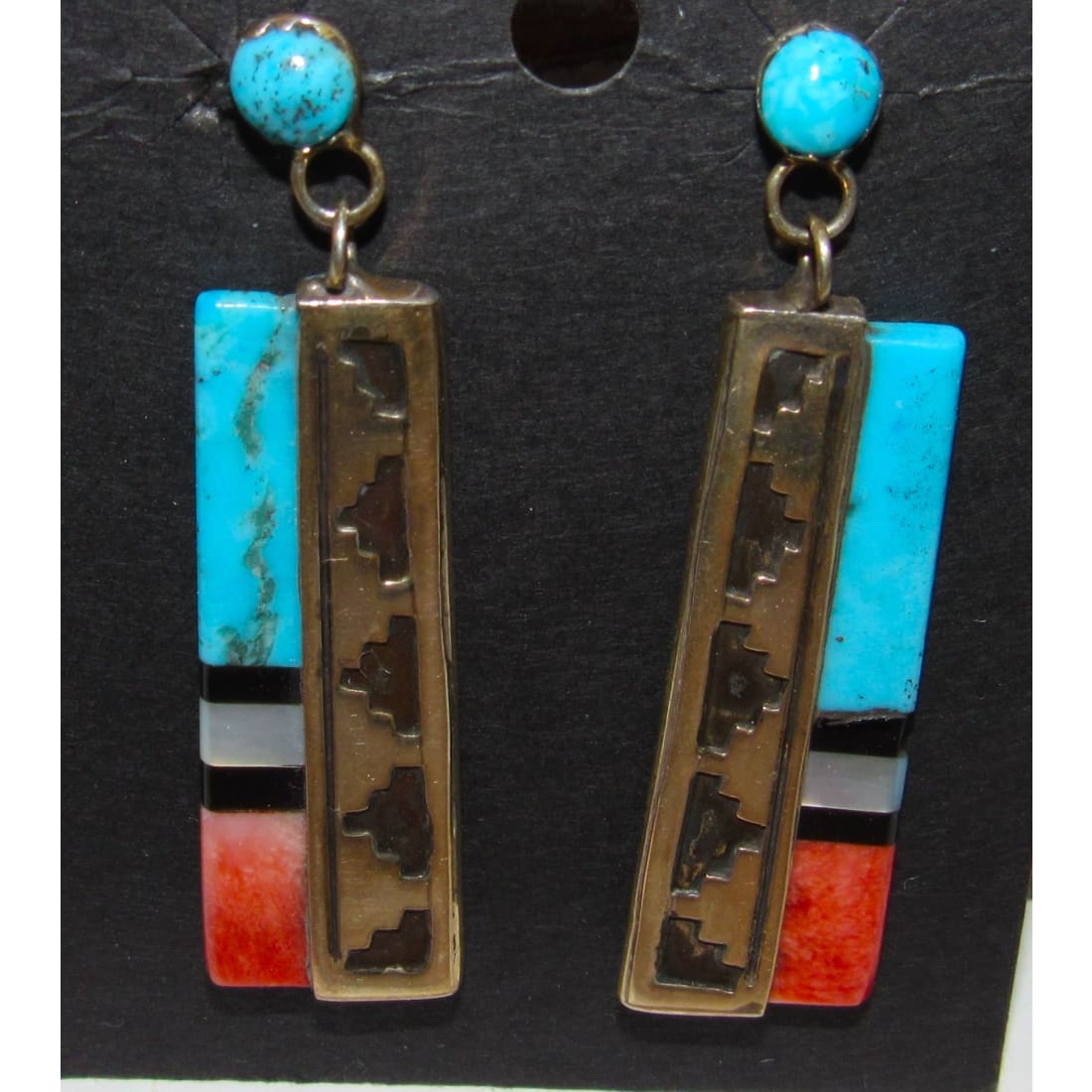 VTG Navajo Orange Spiny & Turquoise Dangle Earrings