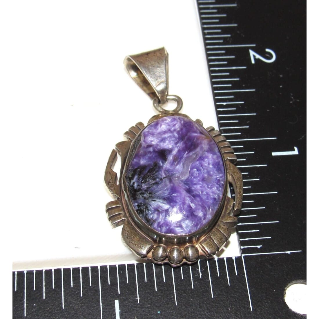 VTG Navajo Purple Charoite Pendant Sterling Silver Signed