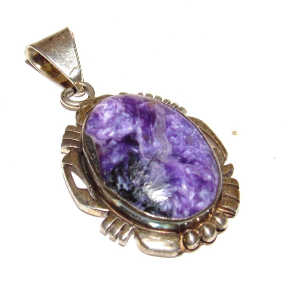 VTG Navajo Purple Charoite Pendant Sterling Silver Signed