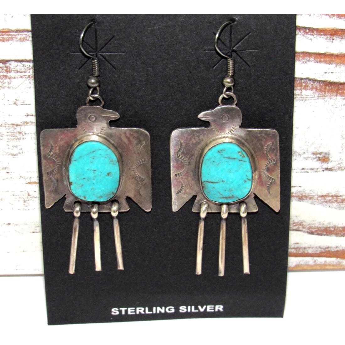 VTG Navajo Thunderbird Earrings Hand Stamped Sterling Silver