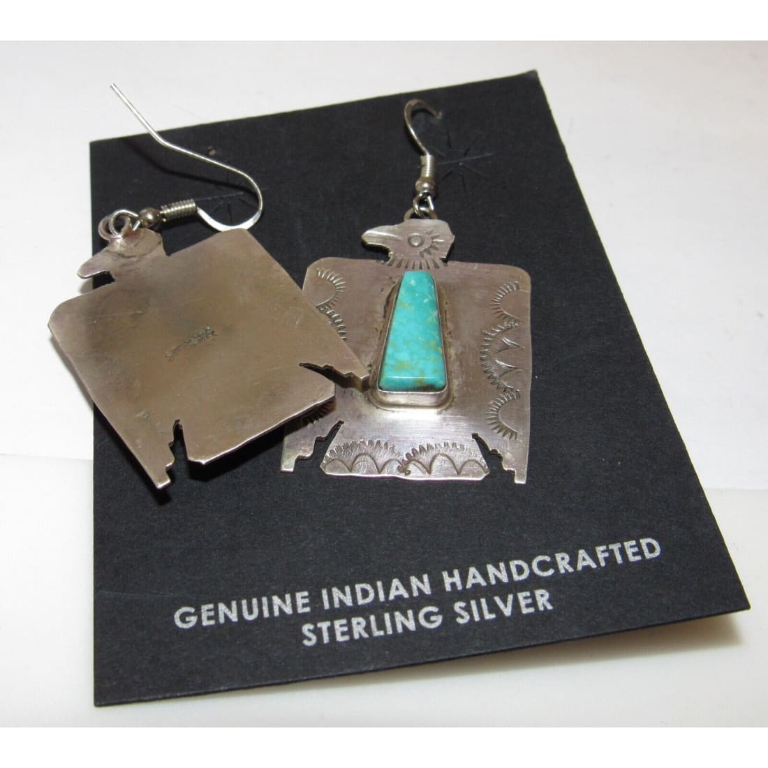 VTG Navajo Thunderbird Earrings Hand Stamped Sterling Silver