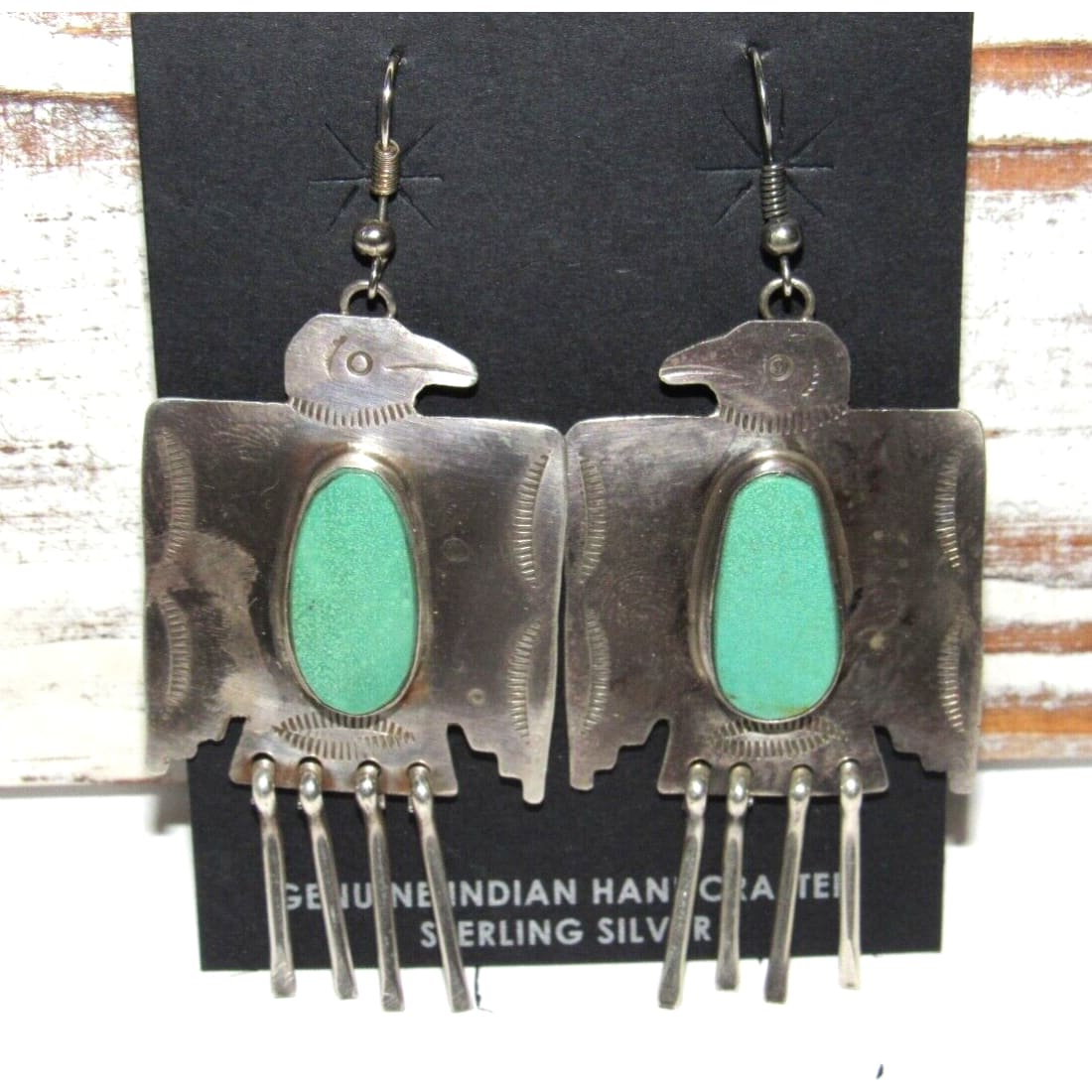VTG Navajo Thunderbird Earrings Hand Stamped Sterling Silver
