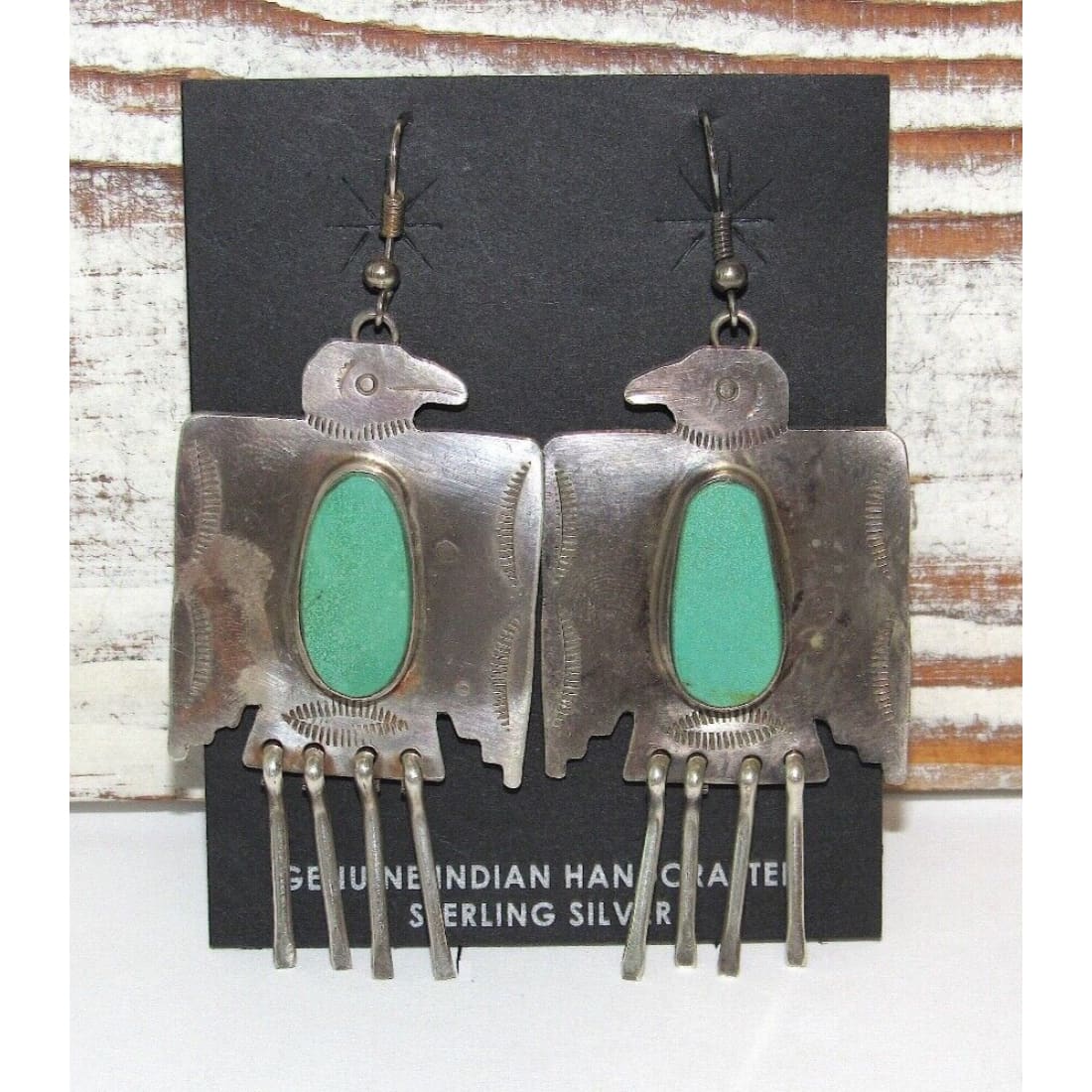 VTG Navajo Thunderbird Earrings Hand Stamped Sterling Silver