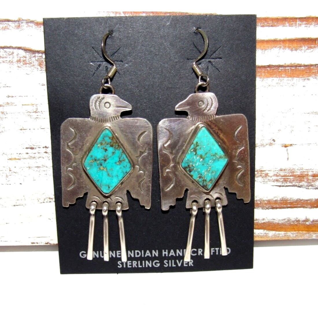 VTG Navajo Thunderbird Earrings Hand Stamped Sterling Silver