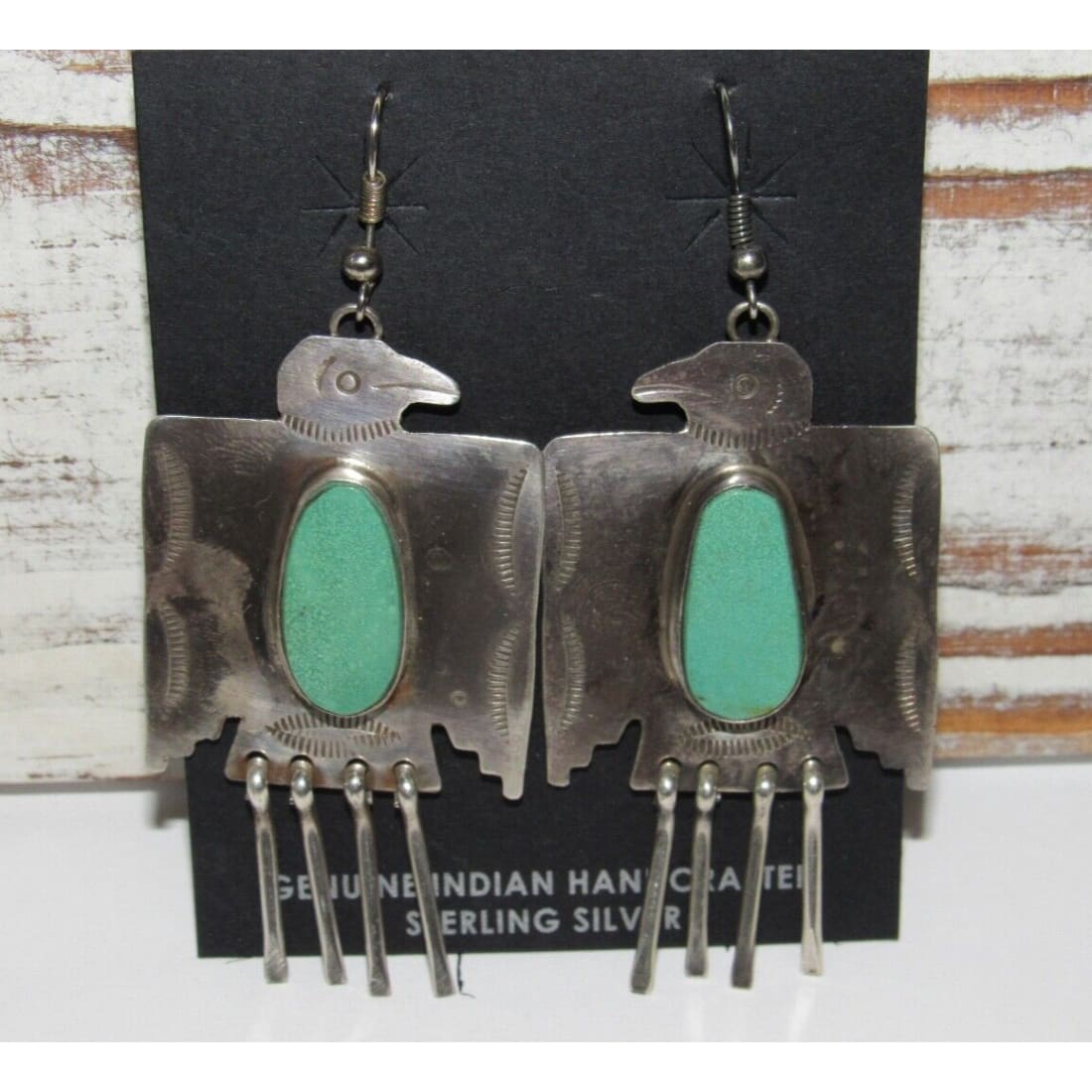 VTG Navajo Thunderbird Earrings Hand Stamped Sterling Silver