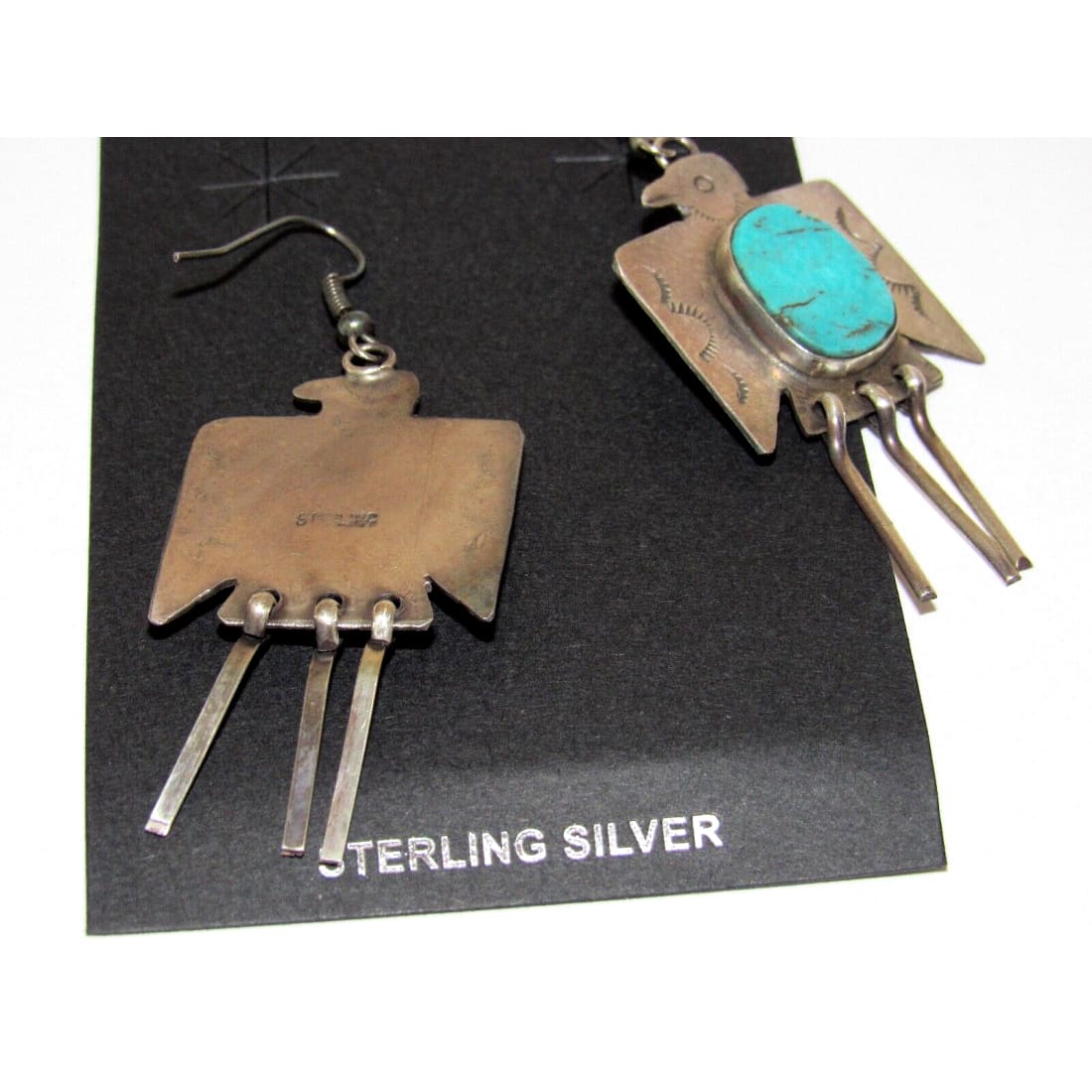 VTG Navajo Thunderbird Earrings Hand Stamped Sterling Silver