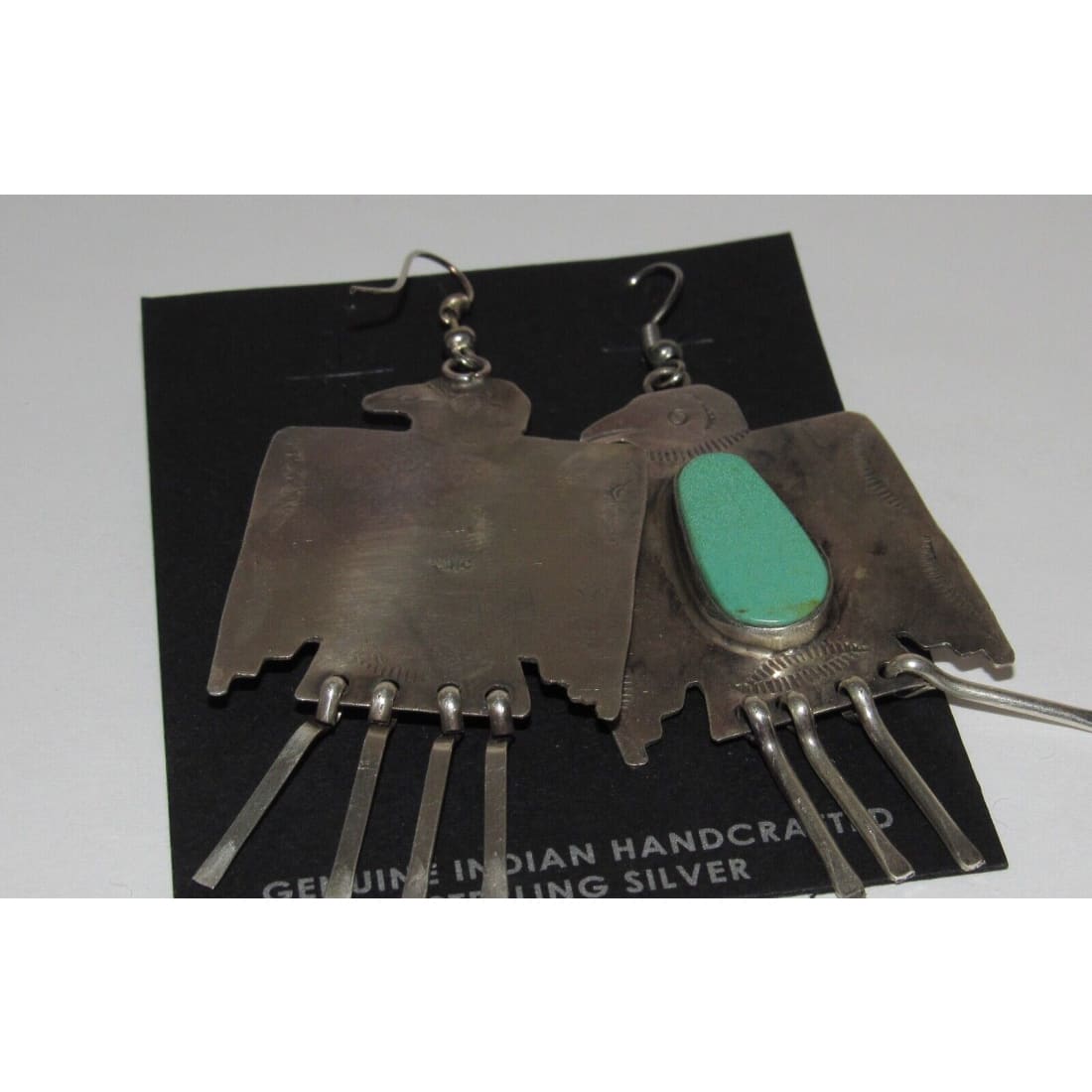 VTG Navajo Thunderbird Earrings Hand Stamped Sterling Silver