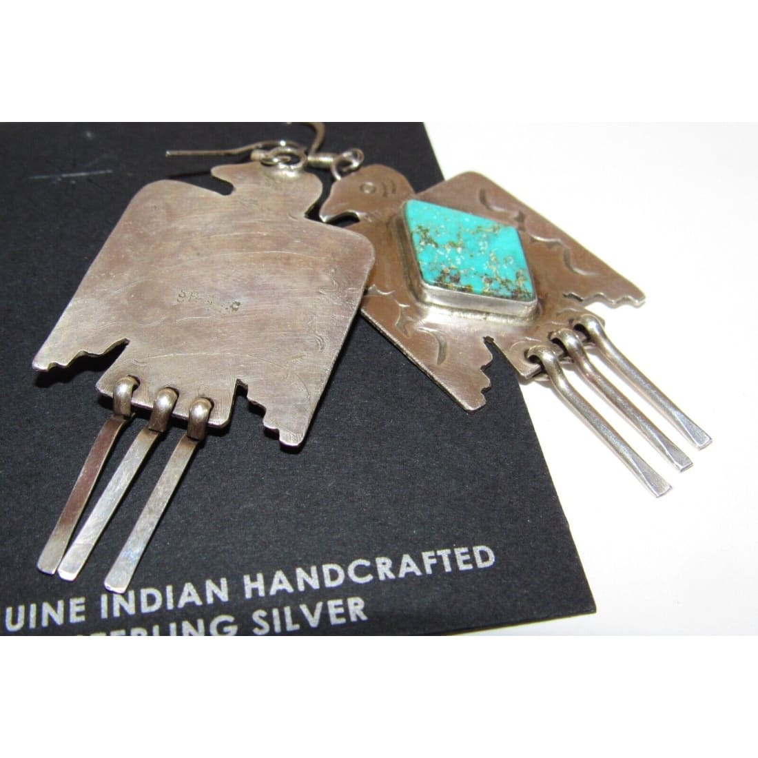 VTG Navajo Thunderbird Earrings Hand Stamped Sterling Silver