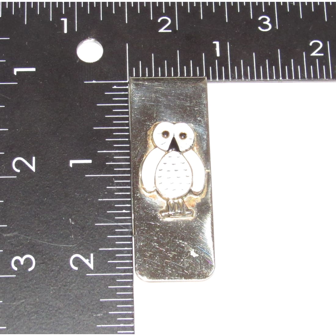 VTG Zuni Silver Snow Owl Inlay Money Clip Native American