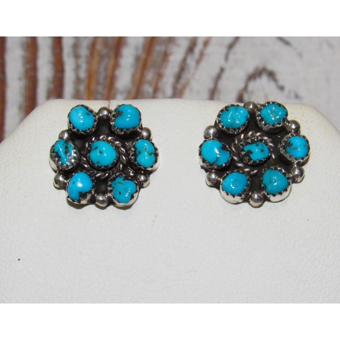 VTG Zuni Snake Eye Turquoise Cluster Earrings Sterling