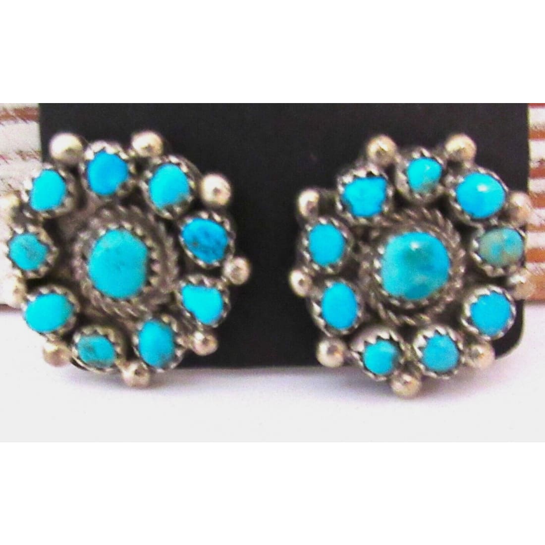 VTG Zuni Snake Eye Turquoise Cluster Earrings Sterling