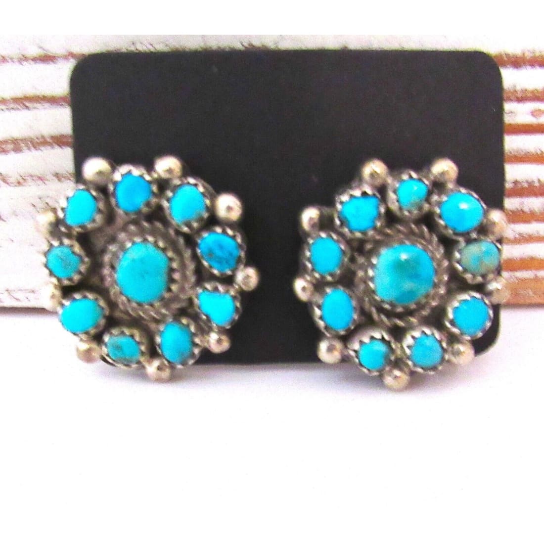 VTG Zuni Snake Eye Turquoise Cluster Earrings Sterling