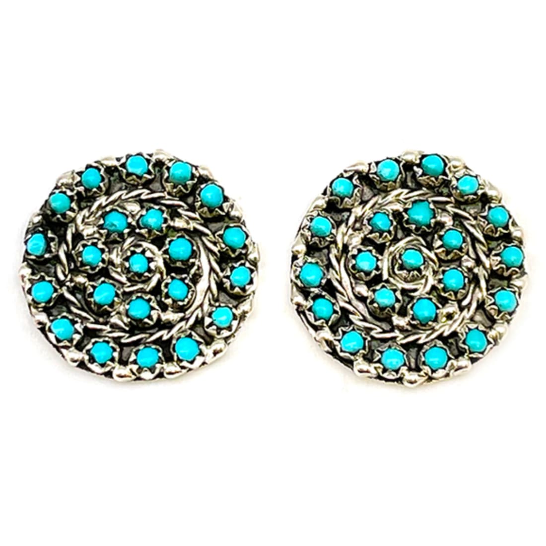 VTG Zuni Snake Eye Turquoise Cluster Earrings Sterling