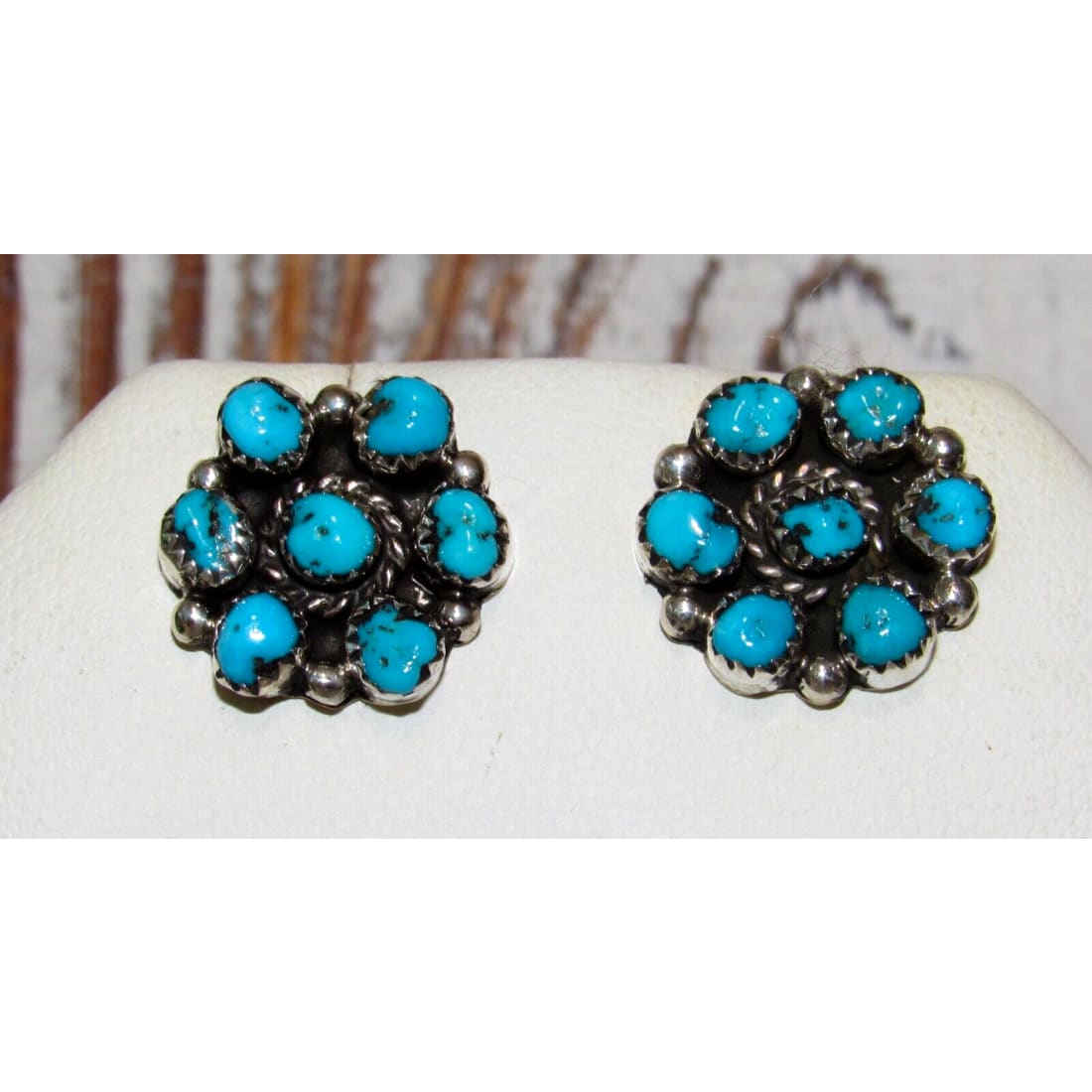 VTG Zuni Snake Eye Turquoise Cluster Earrings Sterling