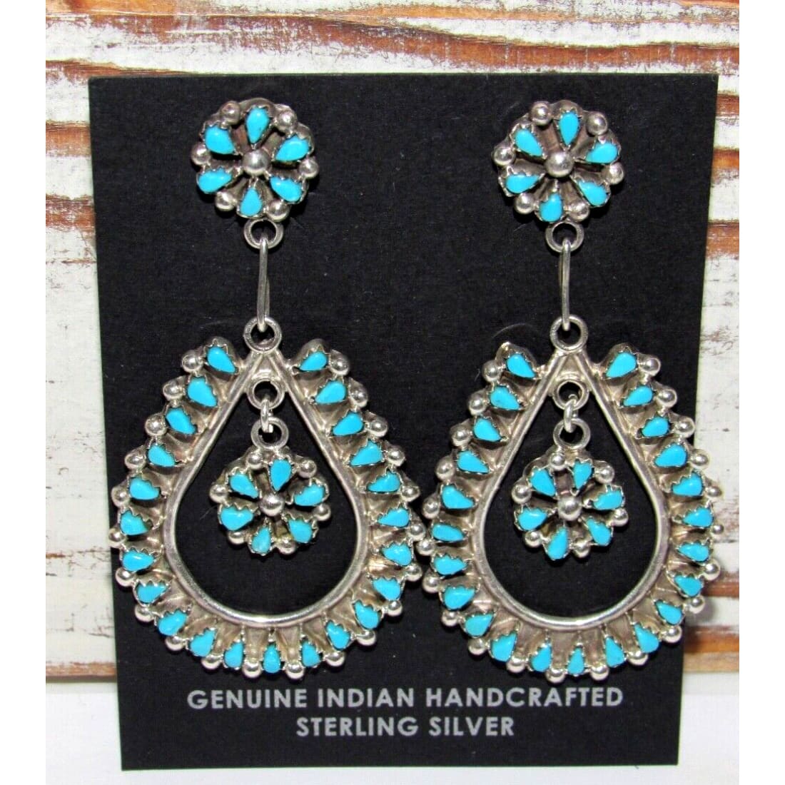 VTG Zuni Snake Eye Turquoise Dangle Earrings Sterling Silver