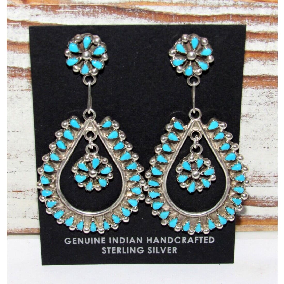VTG Zuni Snake Eye Turquoise Dangle Earrings Sterling Silver