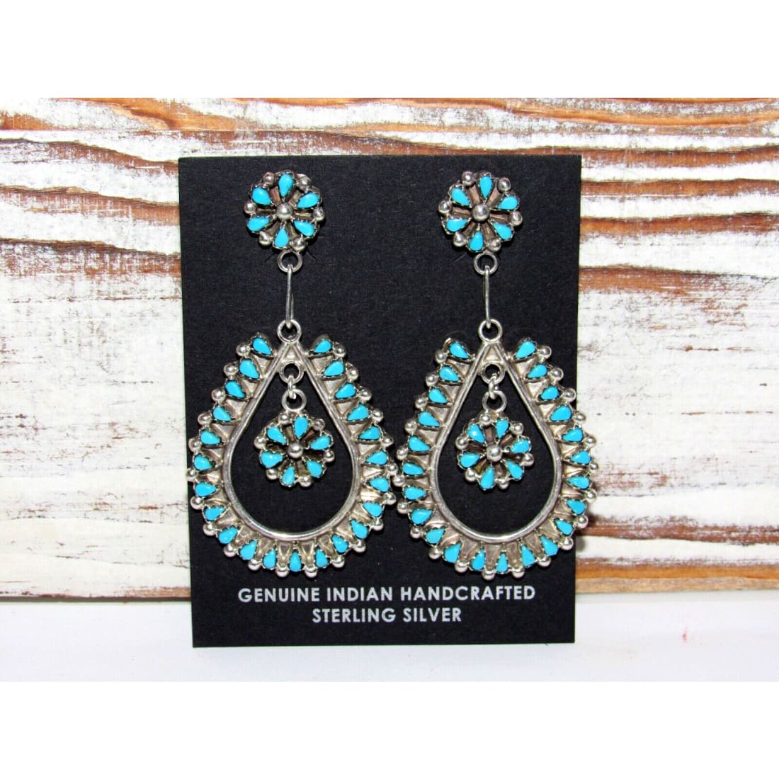 VTG Zuni Snake Eye Turquoise Dangle Earrings Sterling Silver