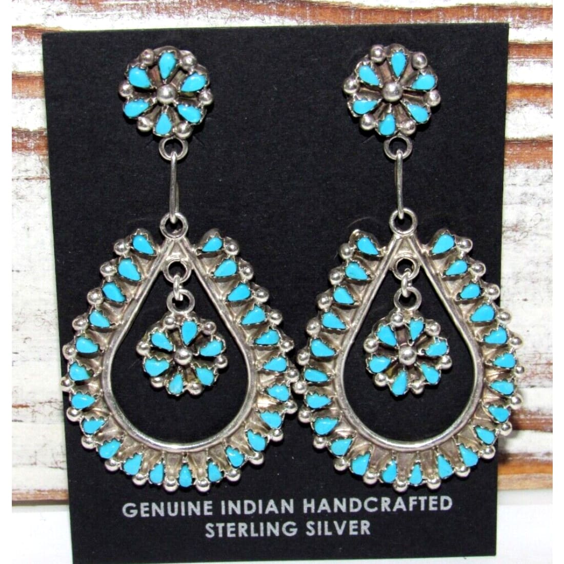 VTG Zuni Snake Eye Turquoise Dangle Earrings Sterling Silver