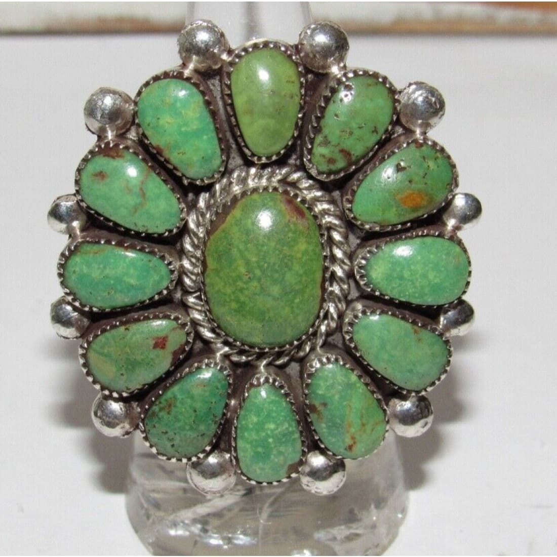 Zuni Emerald Valley Turquoise Statement Cluster Ring Sz 8