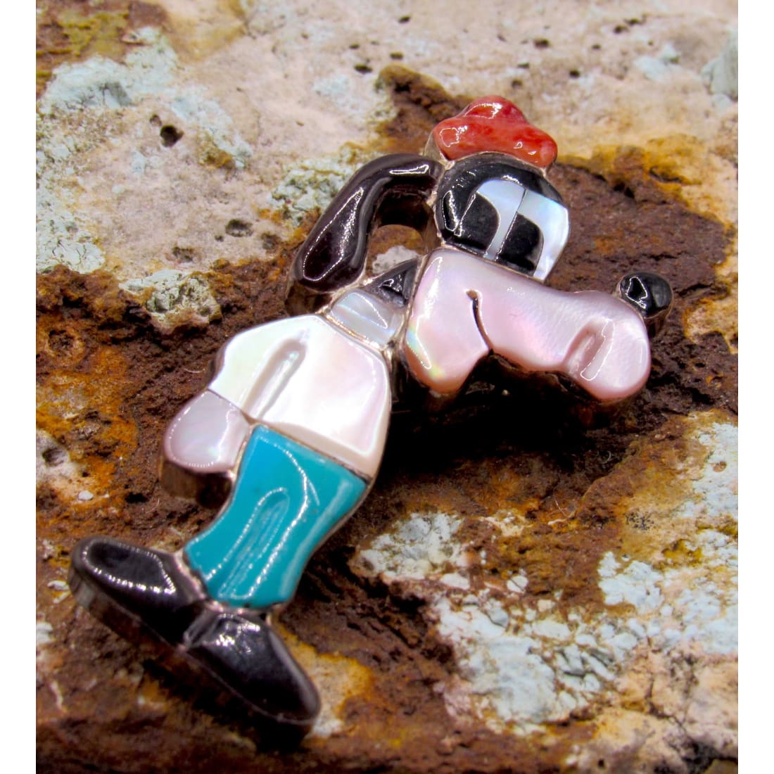 Zuni Goofy Pin Pendant Paula Leekity Sterling Silver Disney